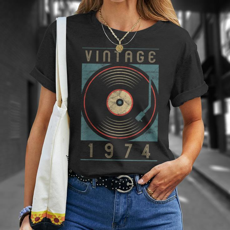 Vintage 1974 Vinyl Retro Turntable Birthday Dj For Him T-Shirt Gifts for Her