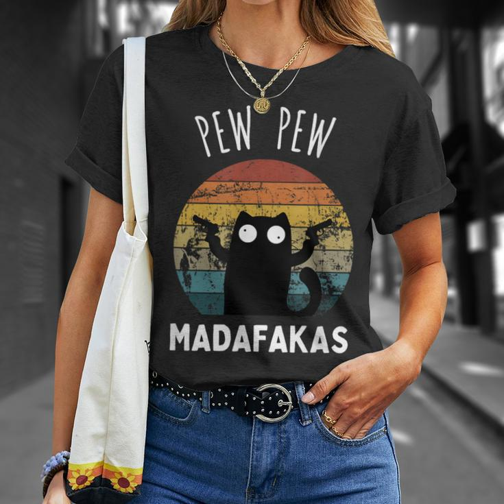 Vintage Black Cat Pew Pew Madafakas T-Shirt Gifts for Her
