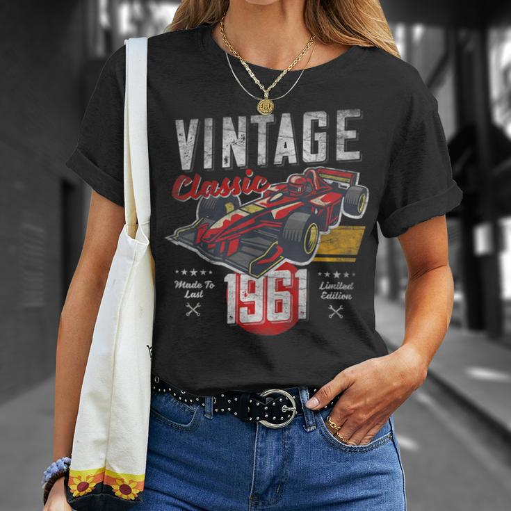 Vintage Born 1961 60Th Birthday Grand Prix Race Car T-Shirt Gifts for Her