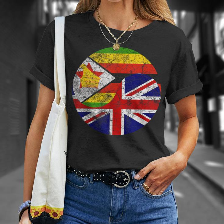 Vintage British & Zimbo Flags Uk And Zimbabwe T-Shirt Gifts for Her