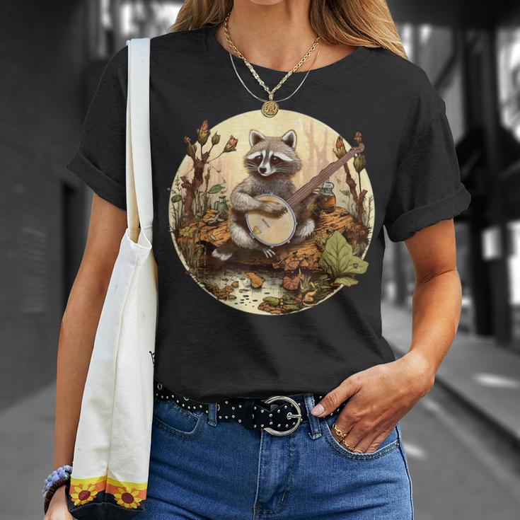 Vintage Cottagecore Aesthetic Raccoon Playing Banjo Racoon T-Shirt Gifts for Her