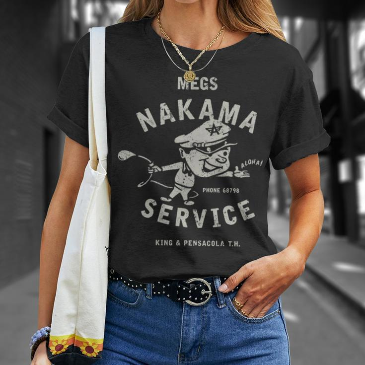 Vintage Megs Nakama Gas Station Reversed Clay Attendant T-Shirt Gifts for Her