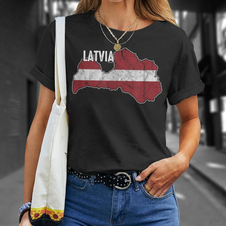 Vintage Patriotic Letts Latvians Pride Latvia Flag T-Shirt Gifts for Her