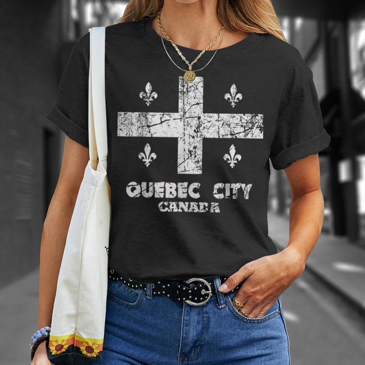 Vintage Quebec City Flag Canada Pride Canadian T-Shirt Gifts for Her