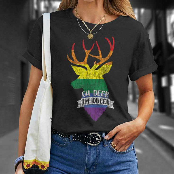 Vintage Rainbow Oh Deer I'm Queer Pride Lesbian Gay Lgbtq T-Shirt Gifts for Her