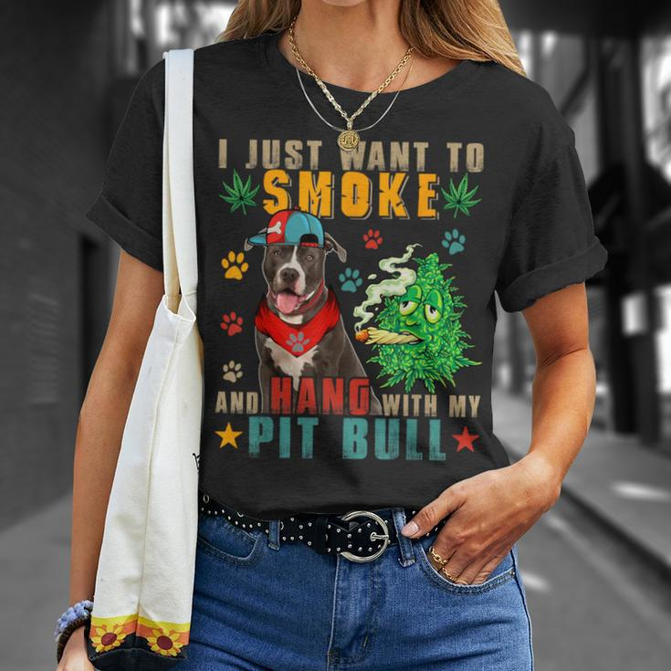 Vintage Smoke And Hang With My Pit Bull Smoker Weed T-Shirt Gifts for Her