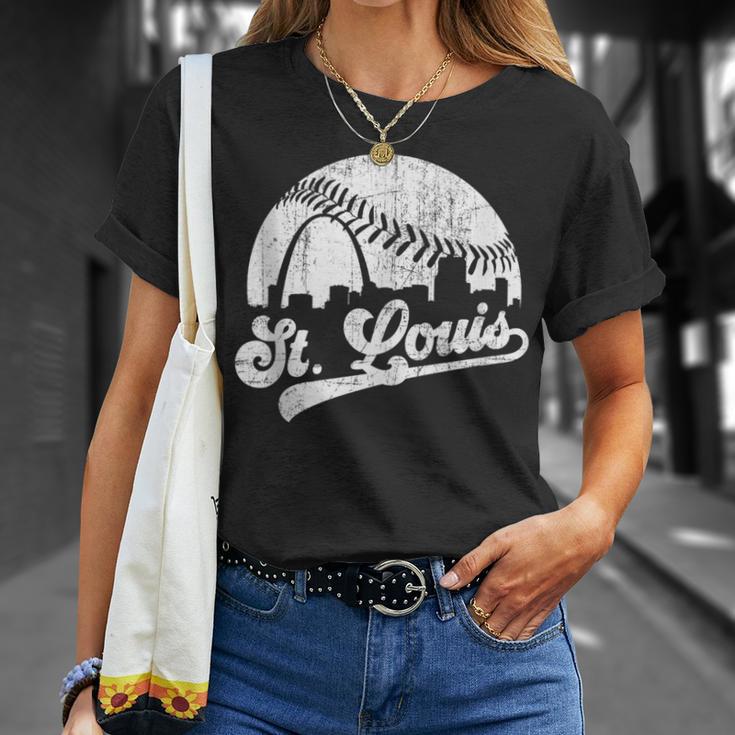 Vintage St Louis Skyline Game Day Retro Baseball T-Shirt Gifts for Her