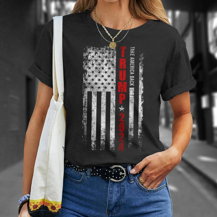Vintage Trump 2024 Take America Back American Flag Patriotic T-Shirt Gifts for Her