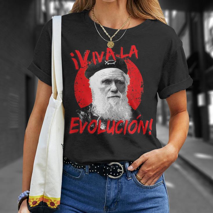 Viva La Evolución Darwin Camiseta unisex Regalos para ella