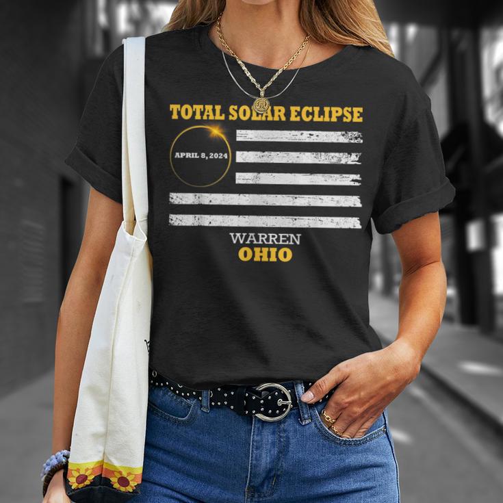 Warren Ohio Solar Eclipse 2024 Us Flag T-Shirt Gifts for Her