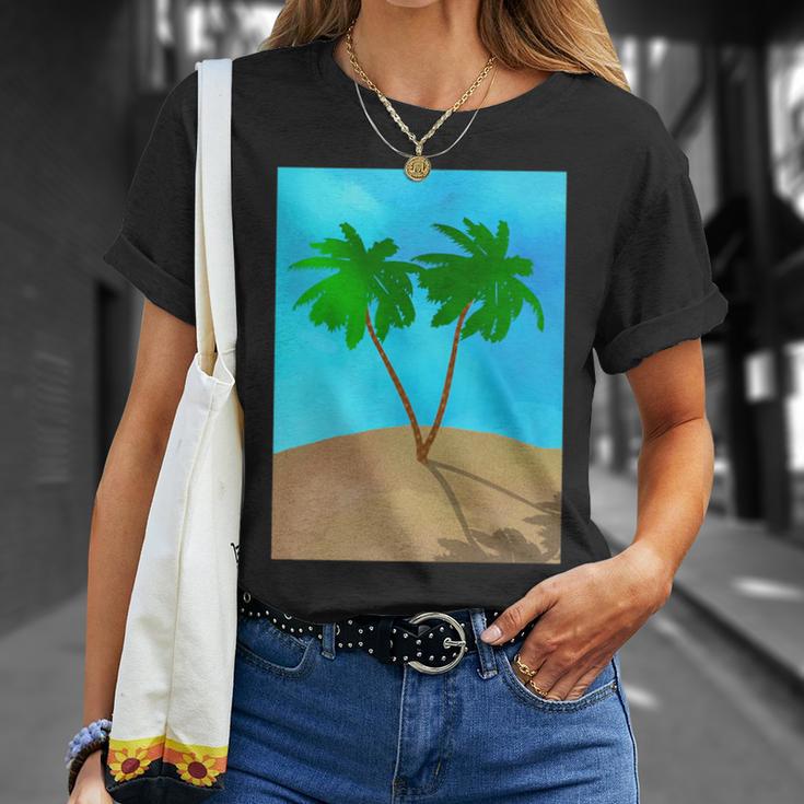 Watercolor Palm Tree Beach Scene Collage T-Shirt Gifts for Her