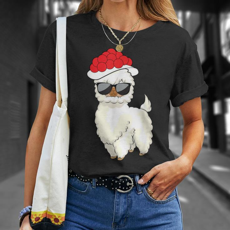 Weihnachtslama Unisex T-Shirt mit Sonnenbrille & Weihnachtsmütze Geschenke für Sie