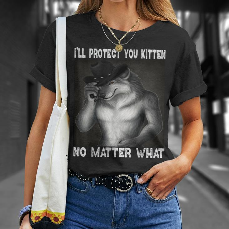 Werewolf Ripping Off Alpha Wolf Meme I'll Protect You Kitten T-Shirt Gifts for Her