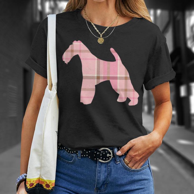 Wire Fox Terrier Pink Plaid Dog Silhouette V2 T-Shirt Gifts for Her