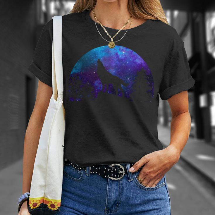Wolf Howling Moon Love Wolves Cosmic Space Galaxy Men T-Shirt Gifts for Her