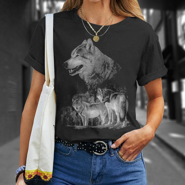 Wolf Wildlife Wolf Mountain Three Wolf T-Shirt Gifts for Her