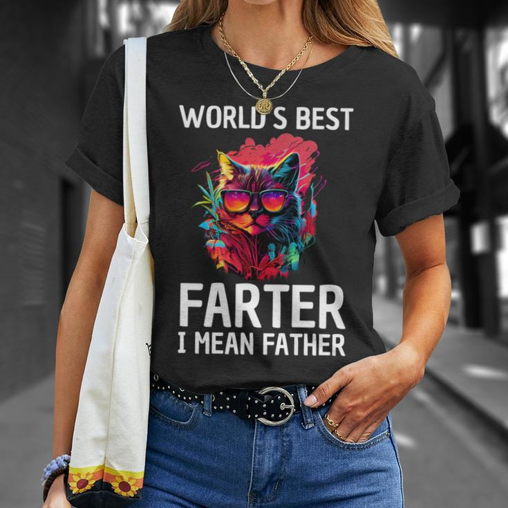 Worlds Best Farter I Mean Father Best Cat Dad Father's Day T-Shirt Gifts for Her