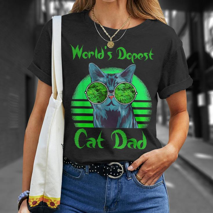 World's Dopest Cat Dad Cat Dad Weed Stoner Marijuana T-Shirt Gifts for Her