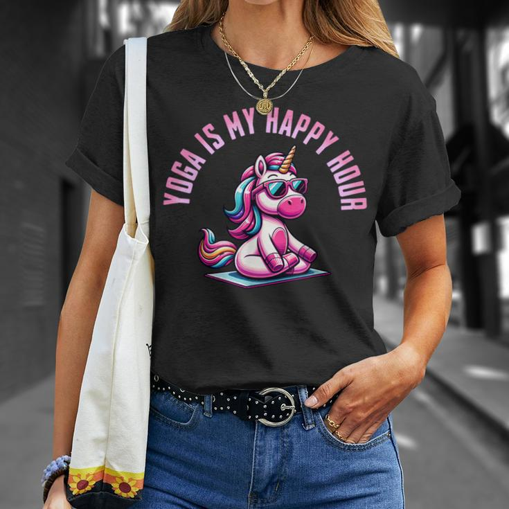 Yoga Is My Happy Hour Unicorn Vintage Yoga Saying T-Shirt Gifts for Her