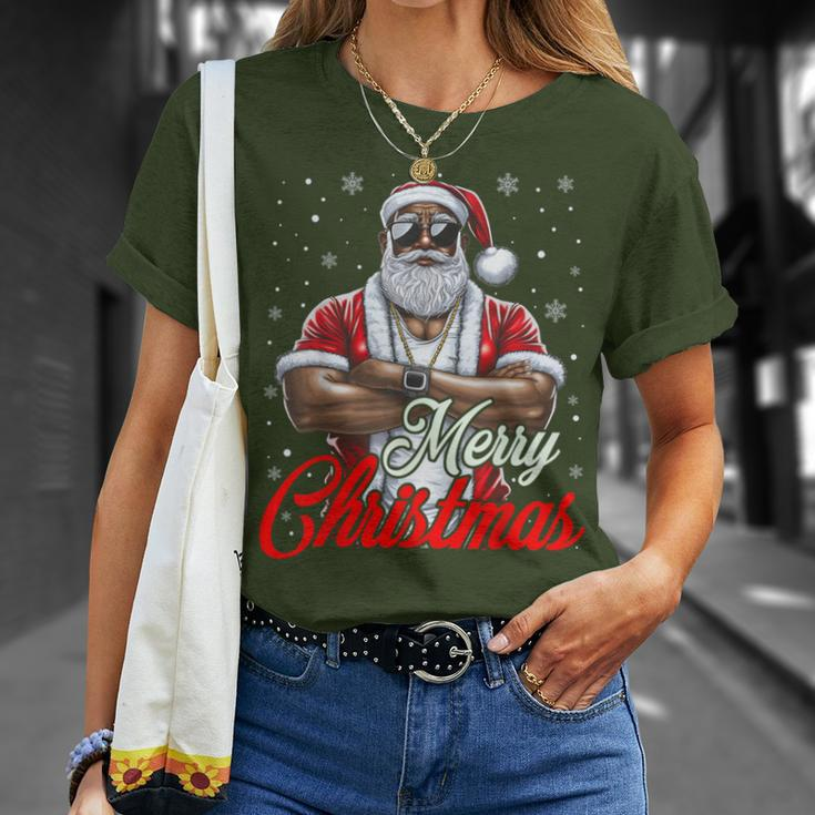 African American Santa Christmas Pajama Cool Black T-Shirt Gifts for Her