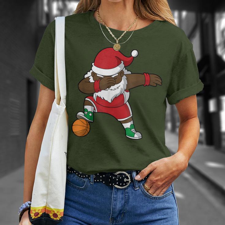 Basketball Dabbing Black African American Santa Claus T-Shirt Gifts for Her