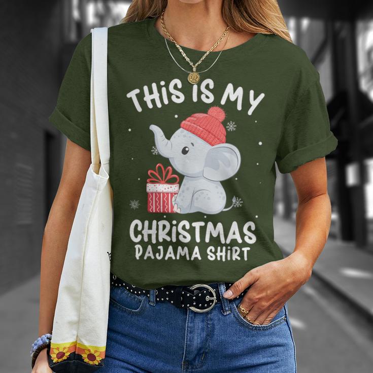 This Is My Christmas Pajama Baby Elephant Hat Xmas T-Shirt Gifts for Her