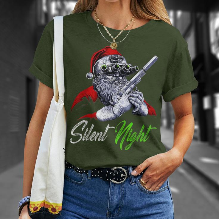 Christmas Santa Claus Guns Silent Night Santa Xmas Matching T-Shirt Gifts for Her