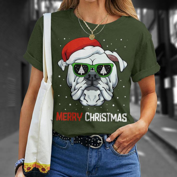 English Bulldog Merry Christmas Pajama Cute Dog Santa Hat T-Shirt Gifts for Her