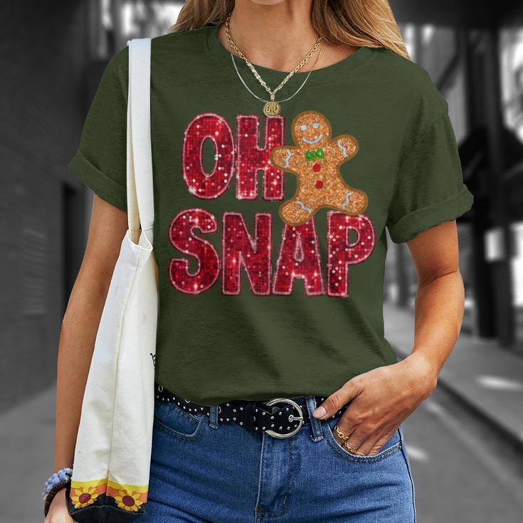 Faux Sequins Oh Snap Christmas Gingerbread Family Matching T-Shirt Gifts for Her