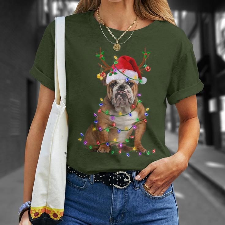 English Bulldog Dog Tree Christmas Lights Xmas Pajama T-Shirt Gifts for Her