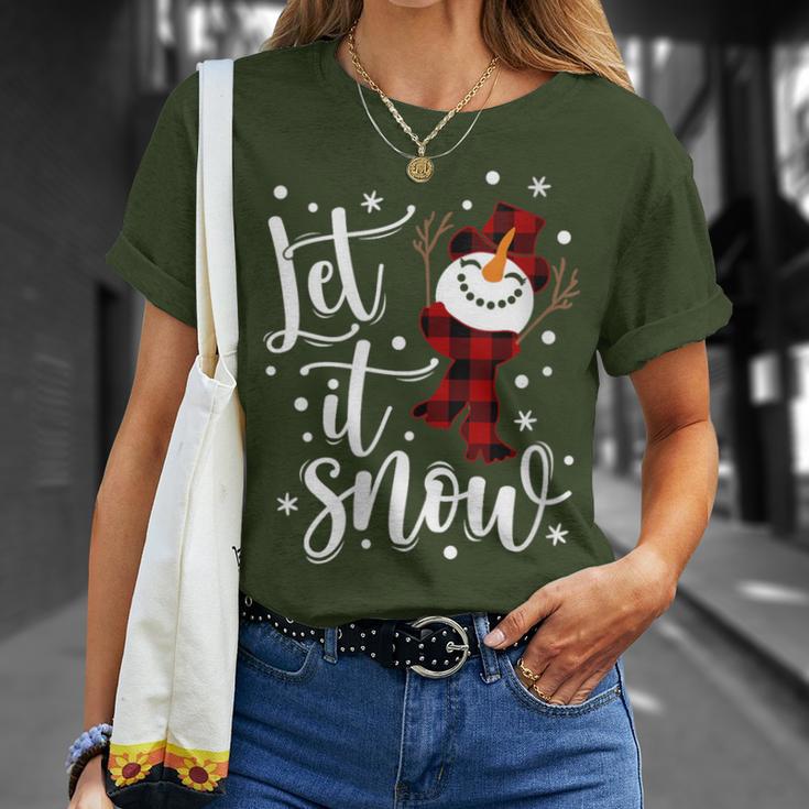 Snowman Let It Snow Snowflakes Merry Christmas T-Shirt Gifts for Her