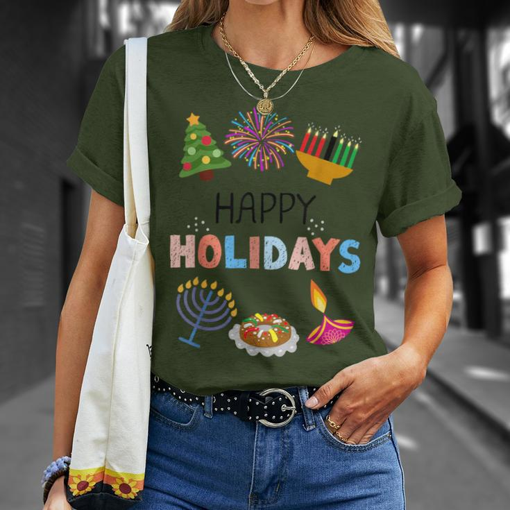 Happy Holidays Diwali Kwanzaa Hanukkah Christmas T-Shirt Gifts for Her