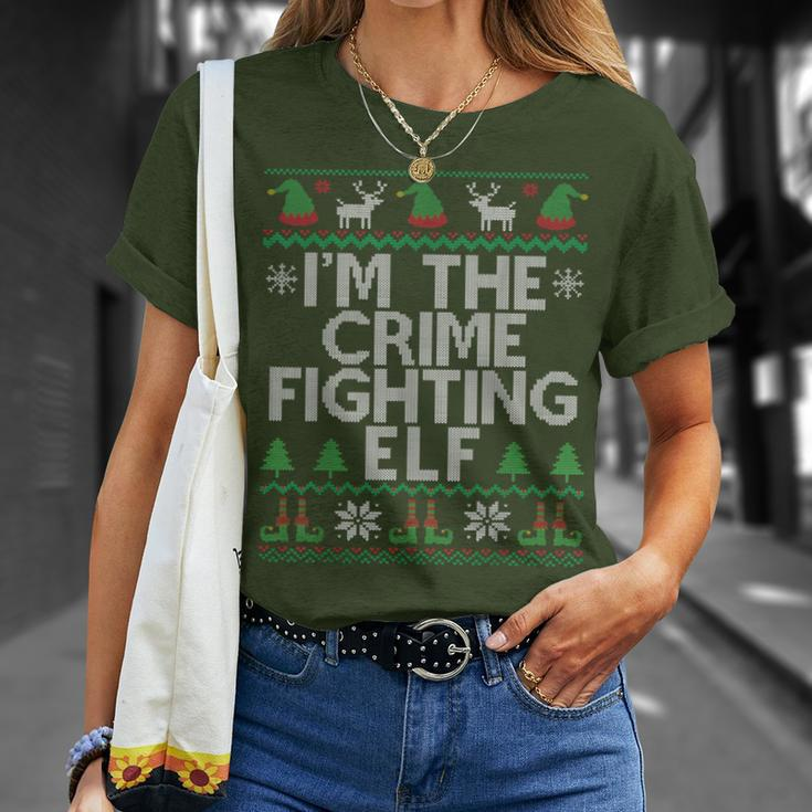 I'm The Crime Fighting Elf Police Officer Ugly Christmas Cop T-Shirt Gifts for Her