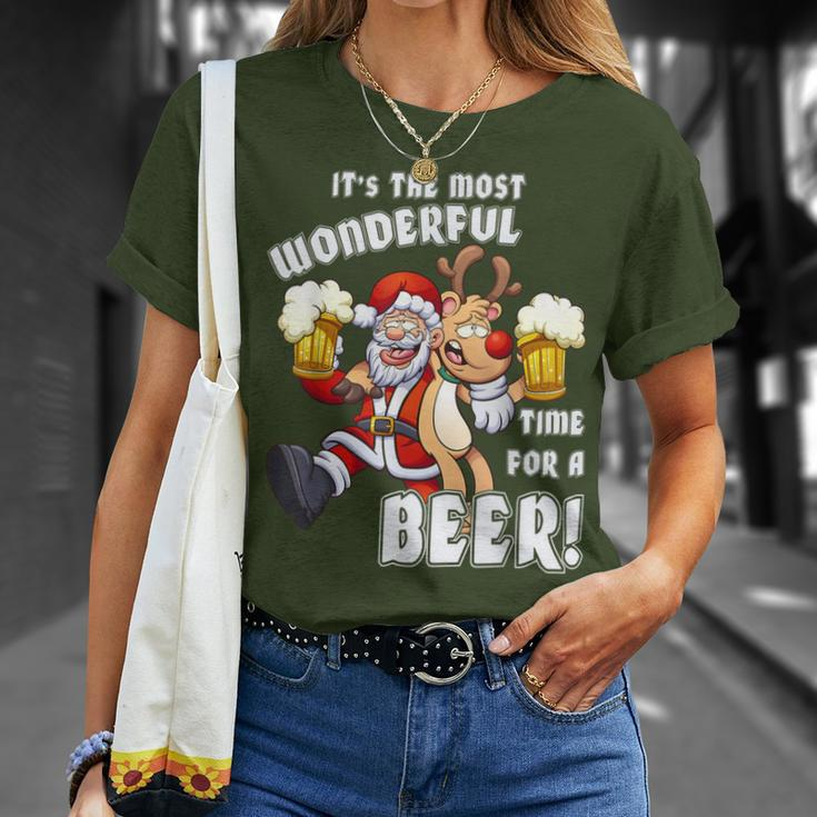 It's The Most Wonderful Time For A Beer Santa Xmas T-Shirt Gifts for Her