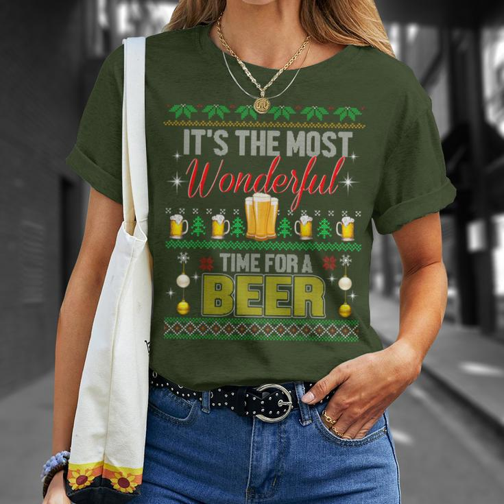 It's The Most Wonderful Time For A Beer Ugly Sweater Xmas T-Shirt Gifts for Her