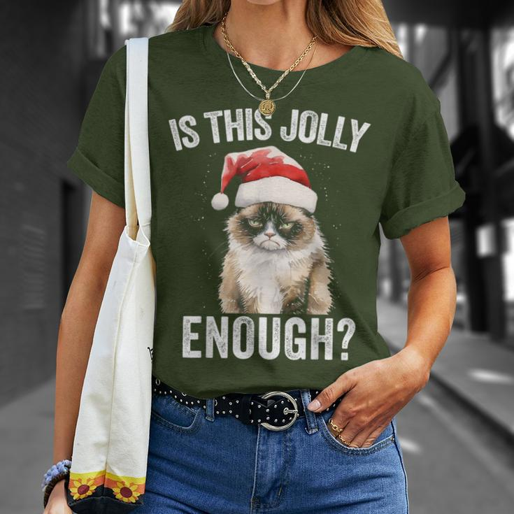 Is This Jolly Enough Christmas Cat Santa Hat Grumpy T-Shirt Gifts for Her