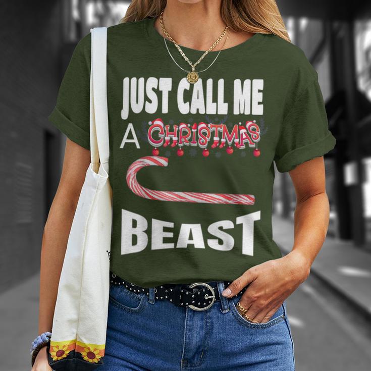 Just Call A Christmas Beast With Cute Candy Cane T-Shirt Gifts for Her