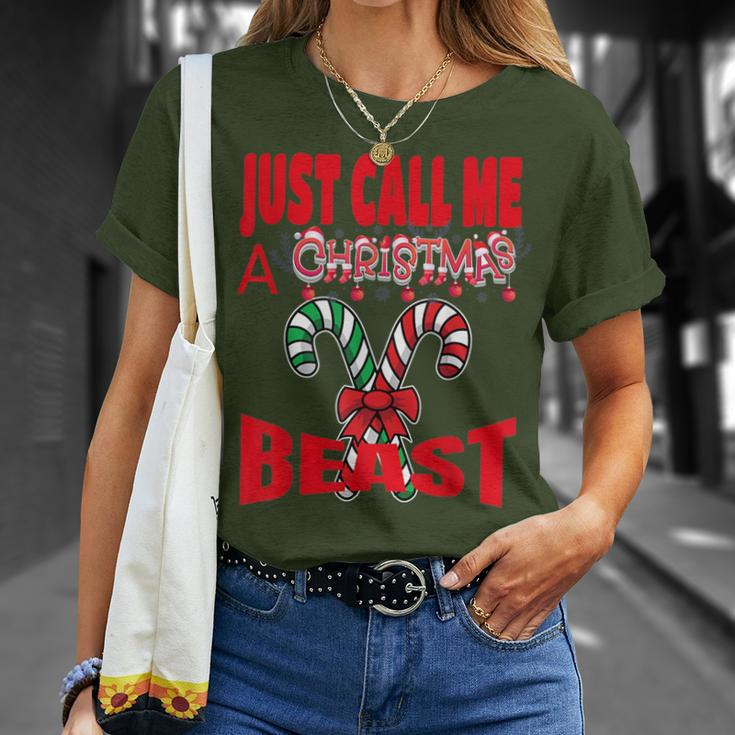 Just Call A Christmas Beast With Cute Crossed Candy Canes T-Shirt Gifts for Her