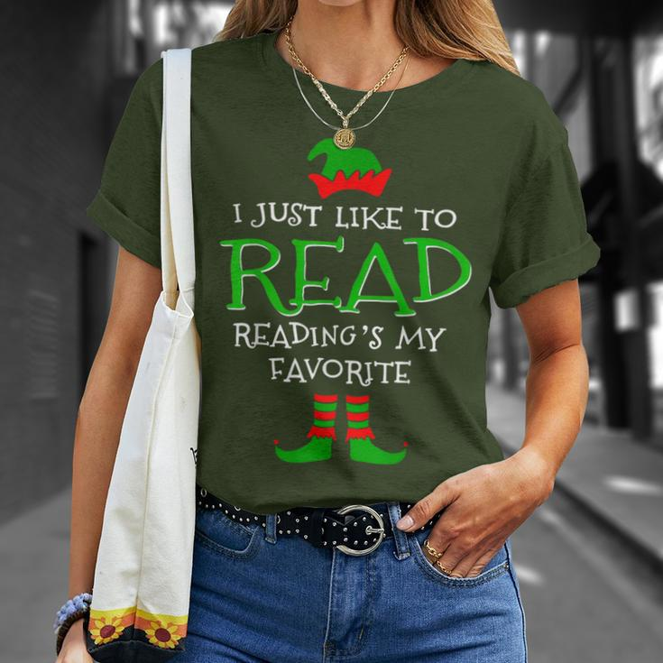 I Just Like To Read Reading's My Favorite Merry Christmas T-Shirt Gifts for Her