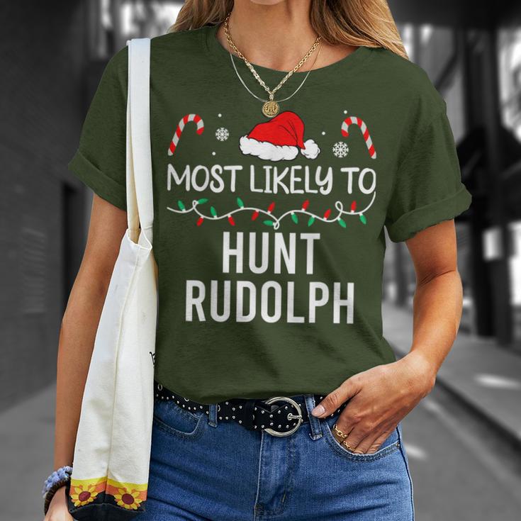 Most Likely To Hunt Rudolph Christmas Matching Pajamas T-Shirt Gifts for Her