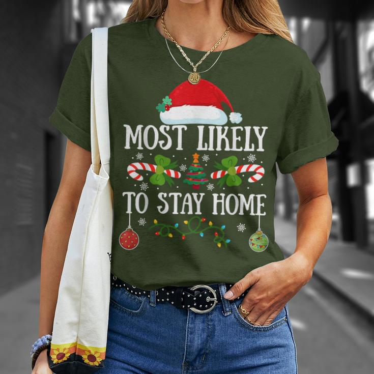 Most Likely To Stay Home Santa Hat Christmas Matching Family T-Shirt Gifts for Her