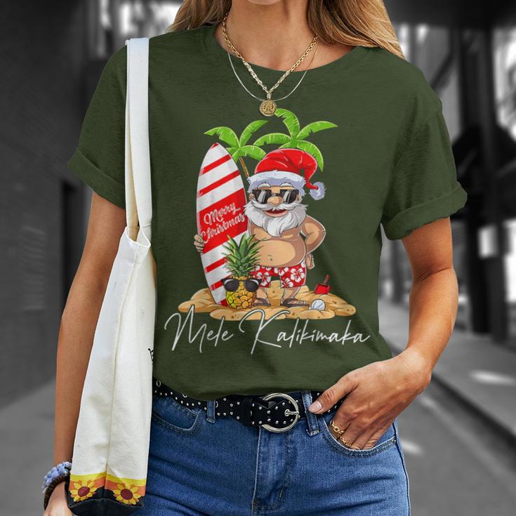 Mele Kalikimaka Hawaii Christmas Surfing Santa Xmas Summer T-Shirt Gifts for Her