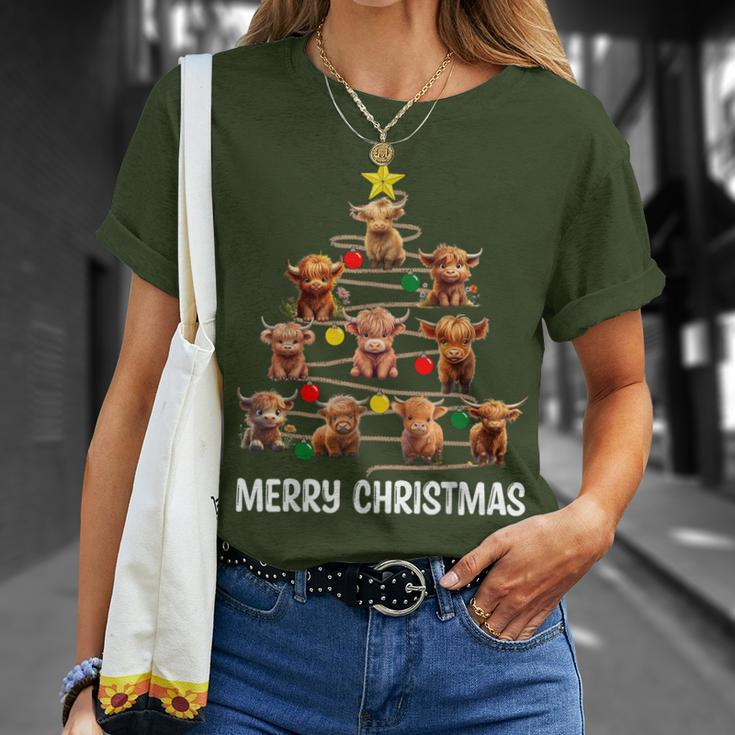 Merry Christmas Highland Cow Western Xmas Tree Pajama T-Shirt Gifts for Her