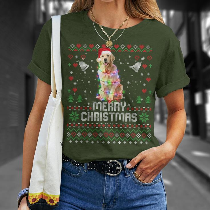 Merry Christmas Lighting Ugly Golden Retriever Christmas T-Shirt Gifts for Her