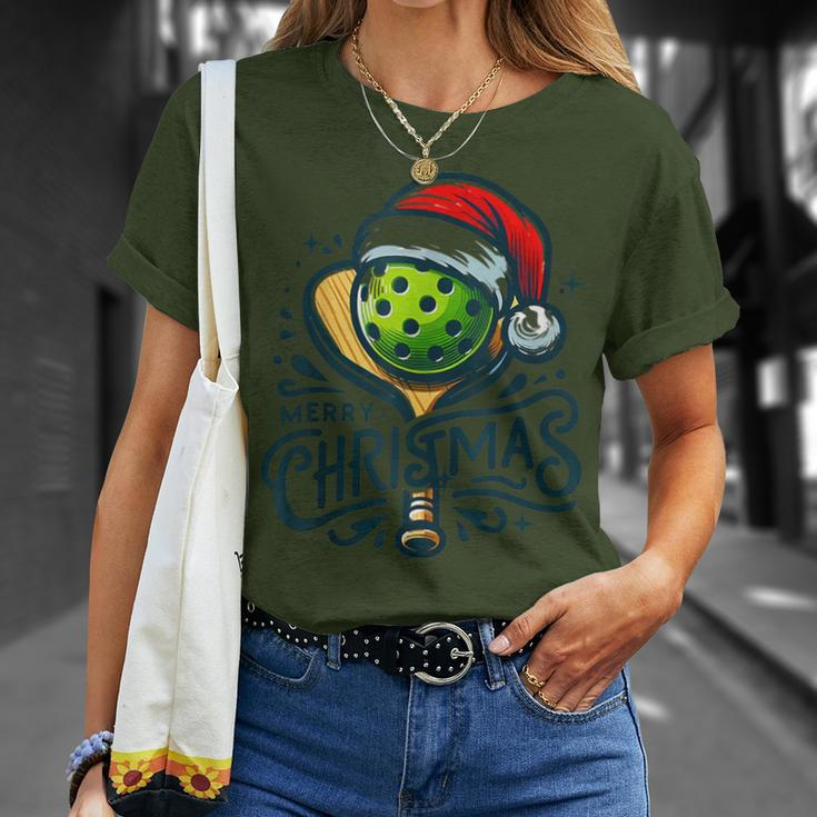 Merry Christmas Pickleball Pickle Ball And Paddle Santa Hat T-Shirt Gifts for Her