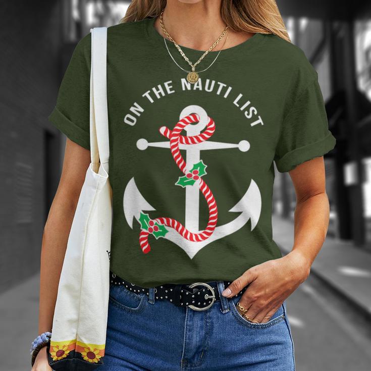 On The Nauti Naughty List Pun Nautical Anchor Christmas T-Shirt Gifts for Her