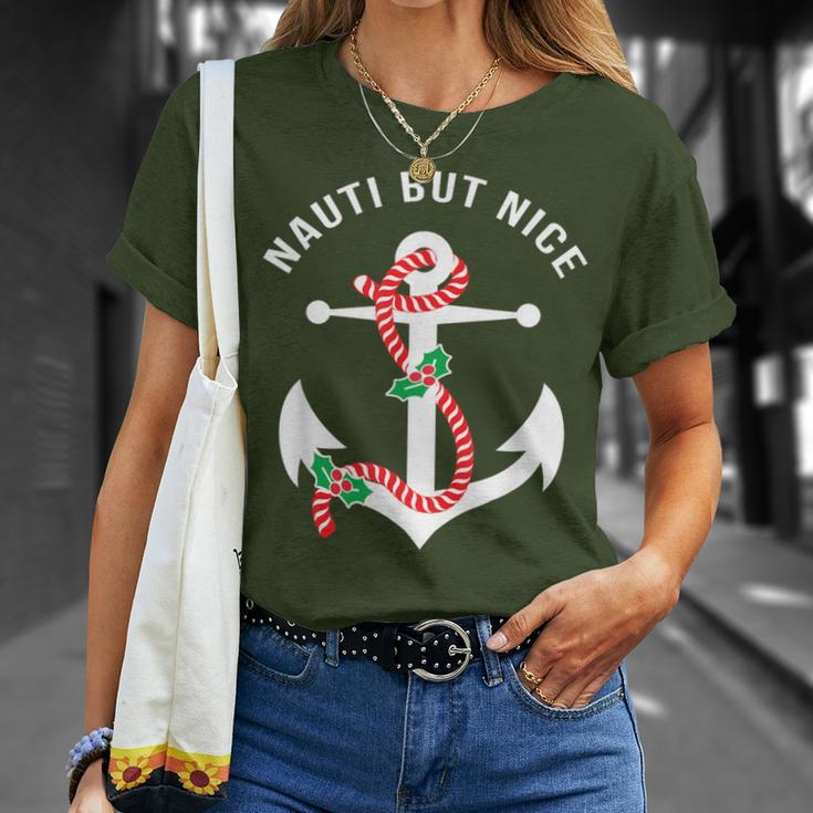 Nauti Naughy But Nice Pun Nautical Anchor Beach Christmas T-Shirt Gifts for Her