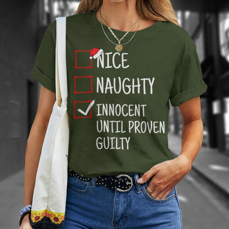 Nice Naughty Innocent Until Proven Guilty Christmas T-Shirt Gifts for Her