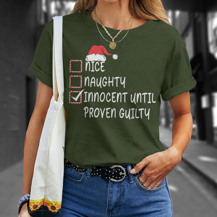 Nice Naughty Innocent Until Proven Guilty Santa Hat Xmas T-Shirt Gifts for Her