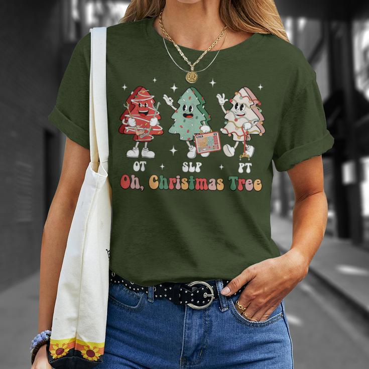 Oh Christmas Tree Slp Ot Pt Therapy Team Tree Cakes Xmas T-Shirt Gifts for Her